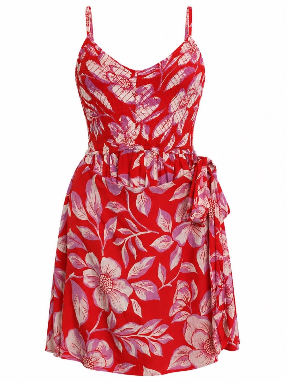 Angie Striking Red Floral Tropical Hawaiian Wrap Dress Womens SZ L Cherry Girl